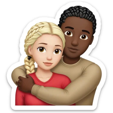 White blonde woman hugging black man with black cornrows sticker