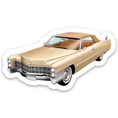 Ultra-minimalist beige 1966 Cadillac DeVille, very simplified shapes, clean 30-degree perspective, only essential details, basic geometric representation, Once Upon a Hollywood car, iOS emoji style sticker