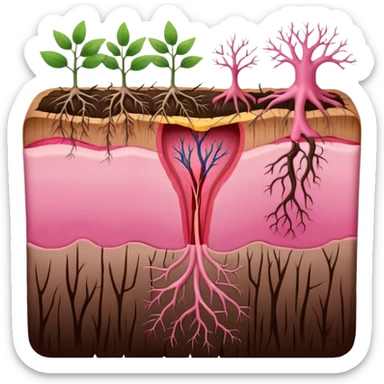 hair follicle cross-section, showing skin layers, root, and growing hair, with pink colors sticker