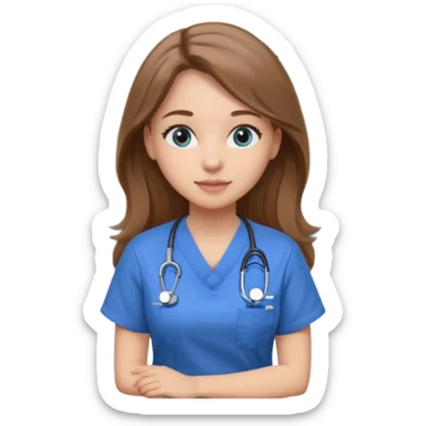 university classroom that says Mental Health Nursing on the blackboard with a pretty female nursing student with long brown hair, blue eyes sticker