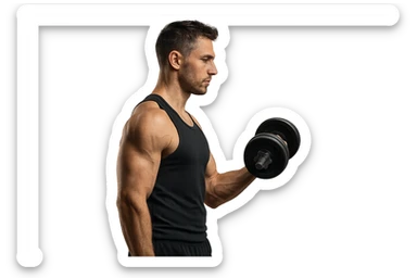 uomo fitness di profilo con manubrio da palestra in mano, iperrealistico 4k sticker
