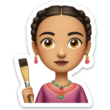full body frida kahlo unibrow kid with paintbrush sticker