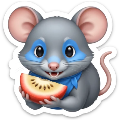 raton gris comiendo gomita redonda azul sticker