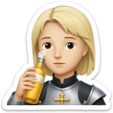 Jeanne d’arc dans un biberon et un homme grand un rase cheveux blond le boit sticker