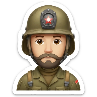 a very tired soldier in a helmet, helmet without insignia, with a beard sticker