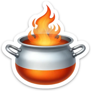 pot with boiling water and steam rising, with fire beneath the pot sticker
