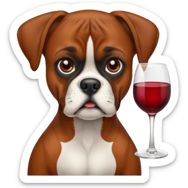dog boxer with red wine glass sticker