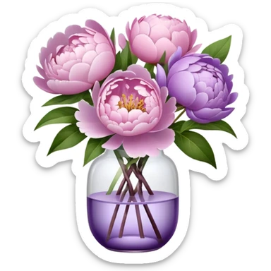 Peonies and lilacs in a clear vase  sticker