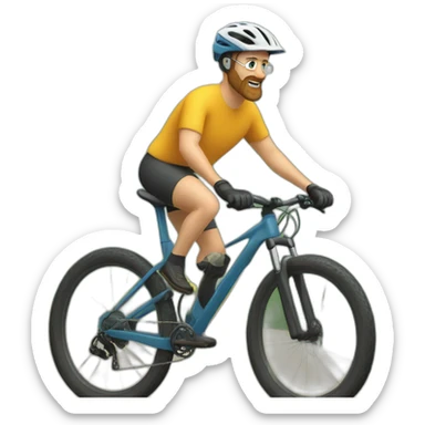 A 50 years old man with blond hair and a blond Beard is driving a mountain bike sticker
