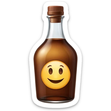 smooth curved bottle glass or plastic with closed cap, filled with thick deep brown syrup slightly translucent and glossy, no label or fruit, soft lighting, emoji scale sticker