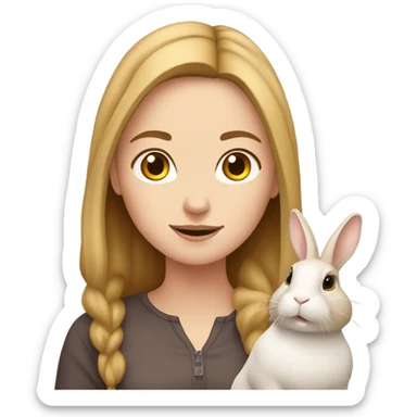 White Girl with brown rabbit  indoors sticker