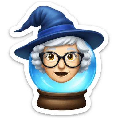 smart granny witch with glasses and blue hat in crystal ball sticker