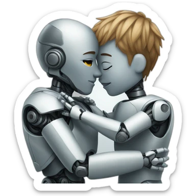 human and robot hugging sticker