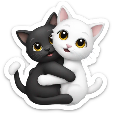 Two kittens are hugging, one is white, the other is black sticker