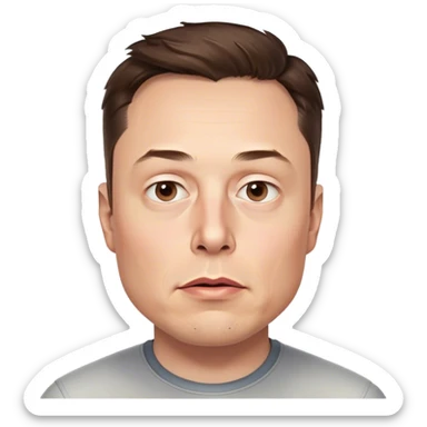  Elon Musk highly detailed, photorealistic no neck or body, slightly turned to the right, with a concerned expression. Skin texture, lighting, and facial details should be ultra-realistic, resembling a professional 3D render must look exactly like him. Transparent background.

 sticker