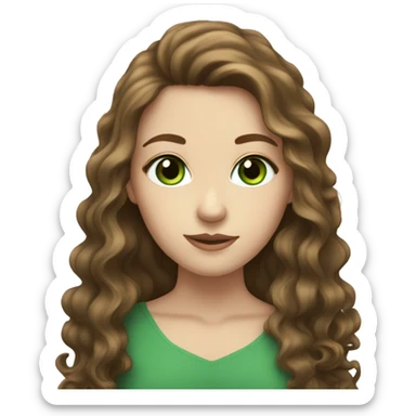 white girl with very long wavy brown hair with green eyes sticker