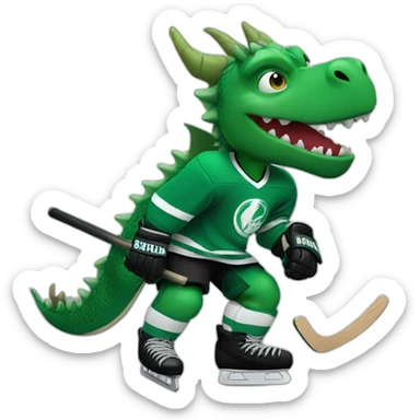green dragon wearing a black ice hockey jersey playing ice hockey sticker