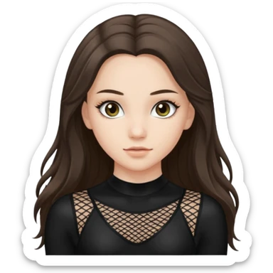 pretty white brunette teen long hair with hazel eyes in a black leotard and fishnets sticker