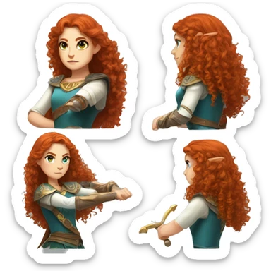 a white girl with long red curly hair and freckles, cosplaying Princess Zelda posing and ready for a fight sticker