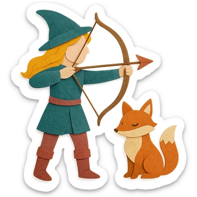 archer and fox together, paper craft style, whimsical fairytale, inspired by 'Once Upon a Broken Heart' sticker