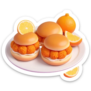 3D style pav bhaji on plate with orange-red bhaji, melting butter, two buttered pav buns, onions, lemon wedge, bright vibrant colors, soft shadows, isometric or top-down view, warm background sticker