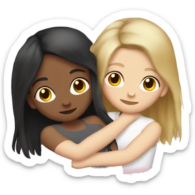 Lesbians cuddling. Both have long black hair and white skin. sticker