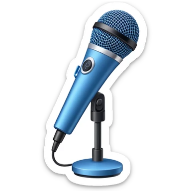 A blue microphone, with no details or buttons, tilted at a 135-degree angle. Minimalist design, focusing on the simple, clean shape of the microphone sticker