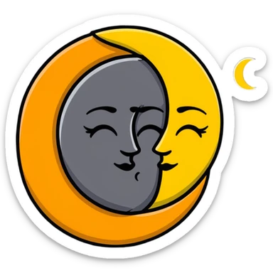 sun and moon cuddling tenderly, loving celestial bodies sticker