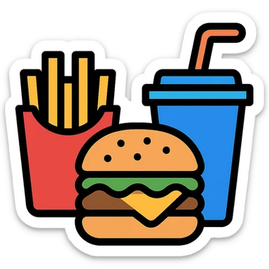 burger meal set with fries and drink sticker