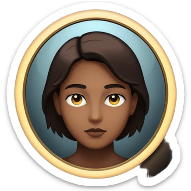 Un espejo con un brillo hipnótico en el centro de un espacio oscuro y una persona en silueta sticker