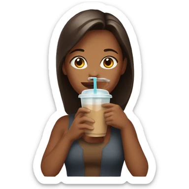 Girl drinking a cup of iced coffee sticker
