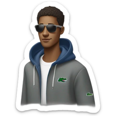 Guy using lacoste hoodie and oakley juliet sticker