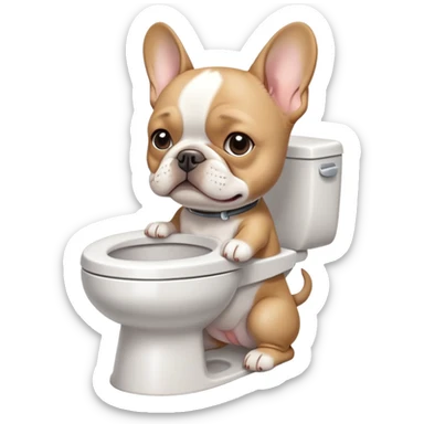 French bull dog using a toilet sticker