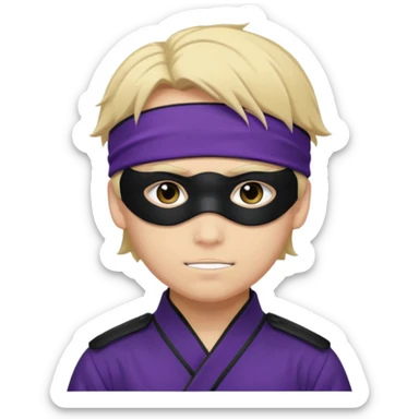 A young man named Satoru Gojo wearing a black/dark purple uniform and dark purple/ black blindfold with a confident smirk sticker