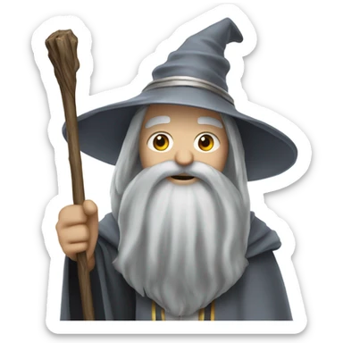 Wizard with long grey beard and silver and grey robes, holding a wooden stick  sticker