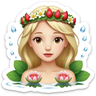 a beautiful girl mix with  watel lili and  Strawberries  being born with an nenuphar on her light hair sticker