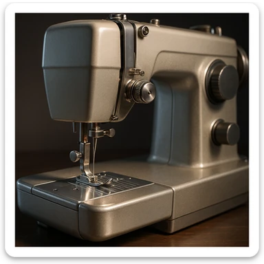 sewing machine, realistic illustration, detailed, metallic and plastic textures sticker