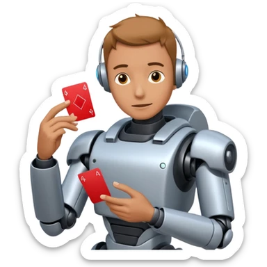 A guy in a robotic suit bluffing about his cards sticker