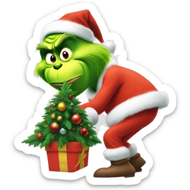 The grinch stealing a christmas tree sticker