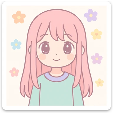 anime girl, serene, long straight hair, calm expression, floral background, subtle lighting sticker