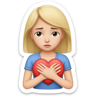 Sad girl holding her chest  sticker