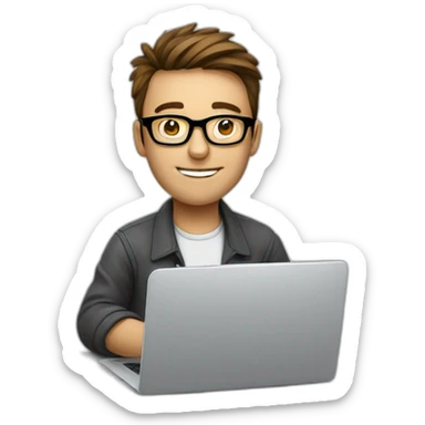 an SEO/tech guy with specs working on his laptop sticker
