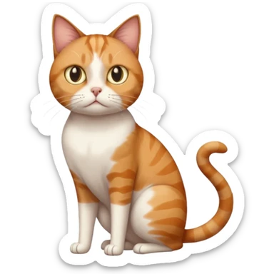 full body white, ginger and brown tabby calicio cat with skinny head and fat body with an anxious face sticker