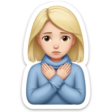 girl with her hands wrapped around her neck looking sad sticker