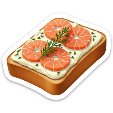 open-faced toast with smoked salmon, cream cheese, and dill sticker