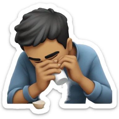 Guy smelling salt on table edge sticker