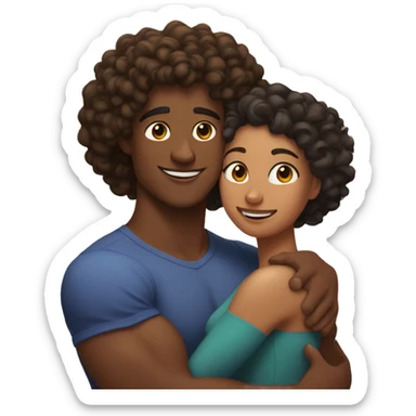 A brown skin woman with curly hair and a big butt hugging a tall muscular brown skin man with curly hair sticker