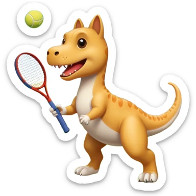 Un chien qui joue au tennis contre un dinosaure sticker