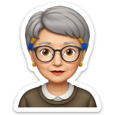 grandma, short gray and brown  hair and glasses sticker