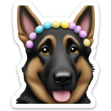 All black German shepherd with Easter headband sticker